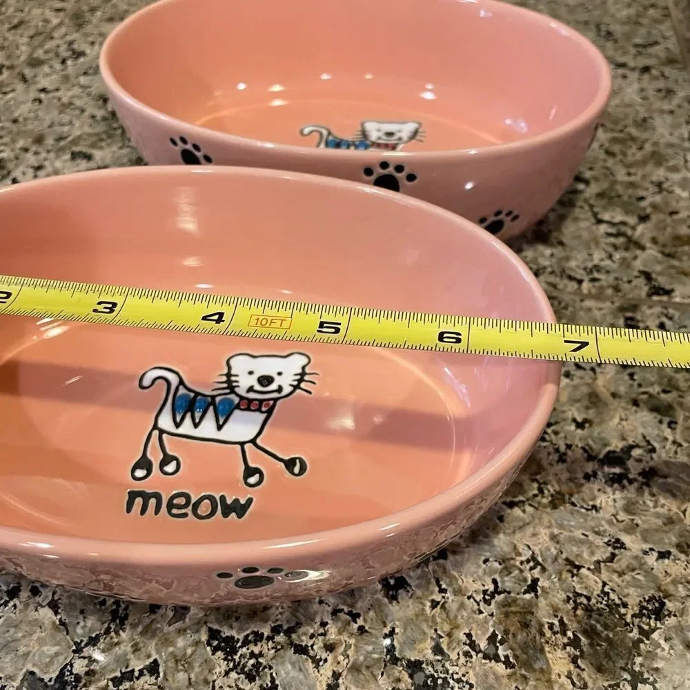 Pet Rageous Adorable Peach Ceramic Cat Bowls set of 2
